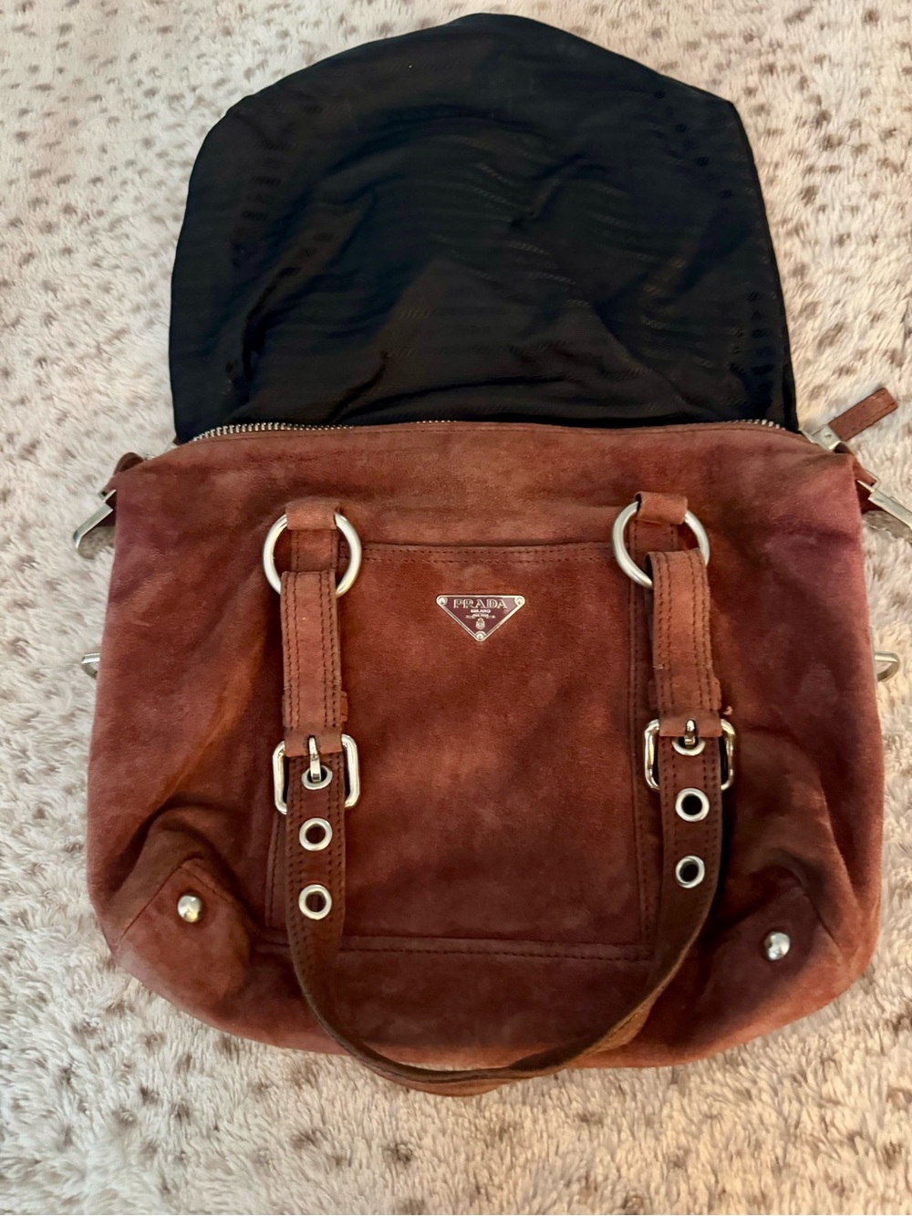 Prada Rust Brown Suede Shoulder Bag - Picture 4 of 15